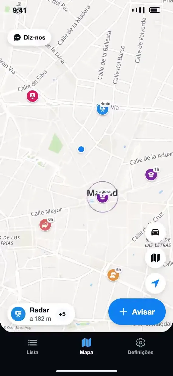Mapa do Soplo com um controlo que acabou de ser assinalado