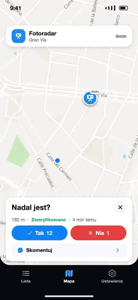 Soplo pyta, czy alert jest nadal aktualny, z przyciskami Tak i Nie
