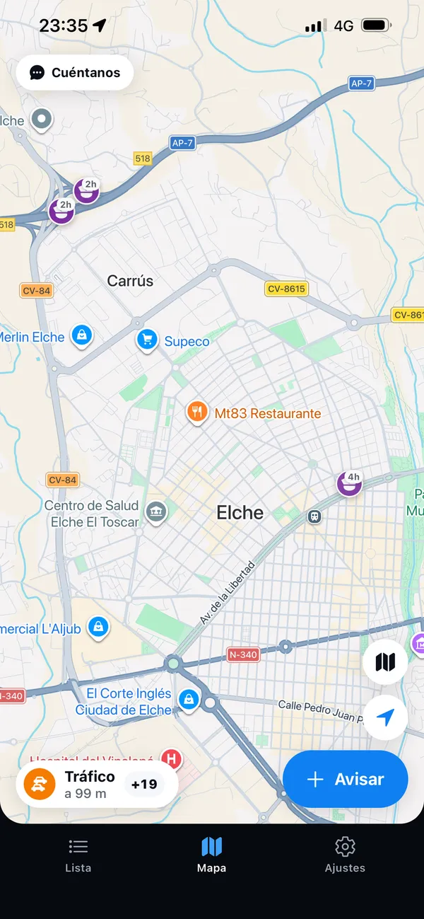 Mapa en vivo de Soplo con avisos de radares y controles en tiempo real